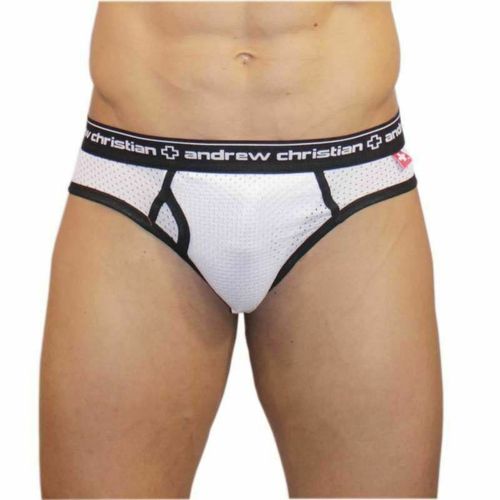 Мужские трусы брифы белые в сетку Andrew Christian Sports Mesh Brief White  13911