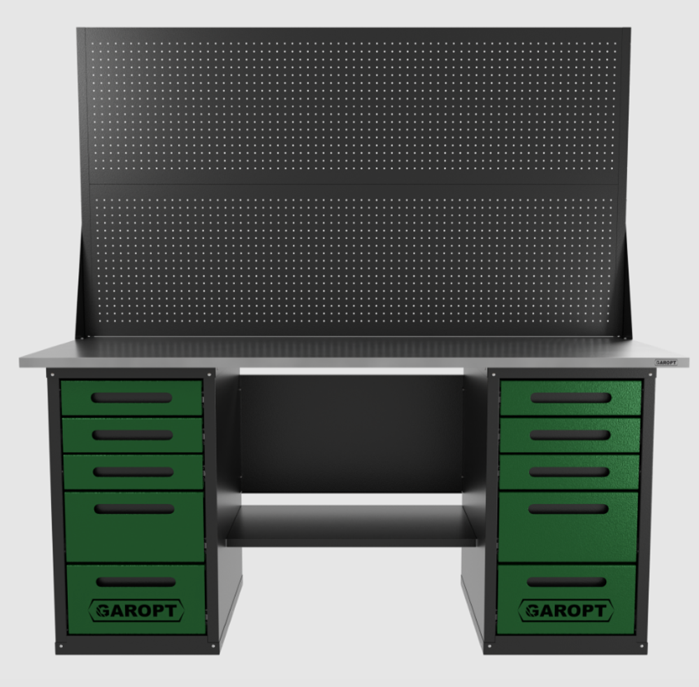 Верстак двухтумбовый 5 ящиков /5 ящиков с двумя экранами, зеленый 1800*700 GAROPT, GT1800Y5Y5PP2.green
