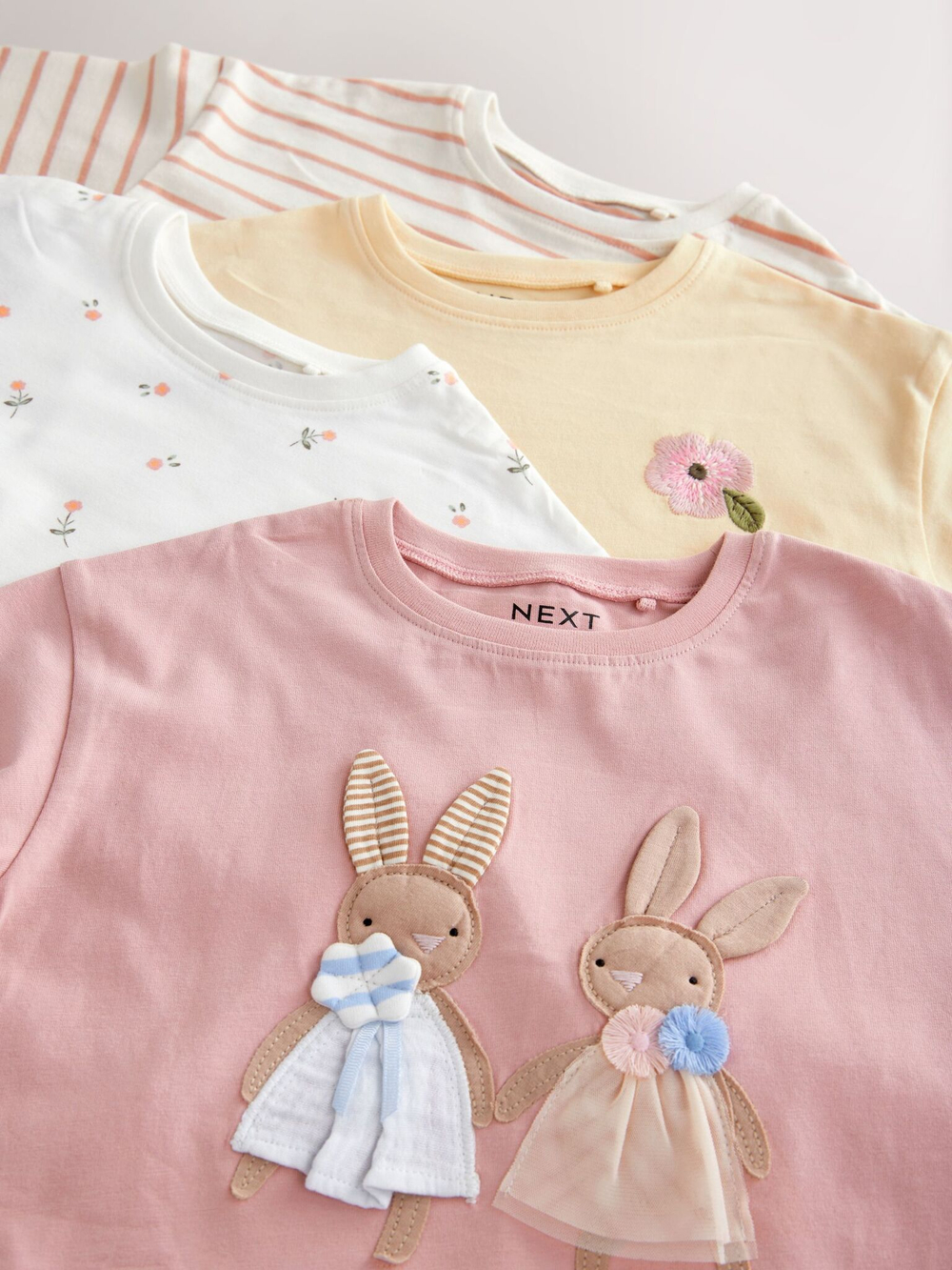 Лонгслив для девочки Next E65-359, 4 шт., Бежевый, Розовый, Белый