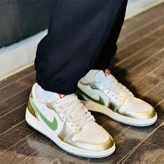 Jordan Air Jordan 1 Детские баскетбольные кольца Низкие Бело-зеленые Унисекс