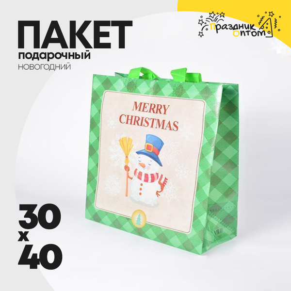 
          пакет 30 х 40 подарочный снеговик новогодний (зеленый)
