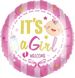 Шар (18''/46 см) Круг, Это Девочка!, Розовый, 1 шт. Е127