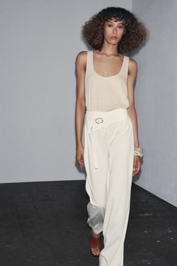 ZARA БРЮКИ С РЕМНЕМ, ЭКРЮ