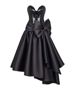 Платье миди удлиненное корсетное с ассиметричной юбкой из пайеток и атласа