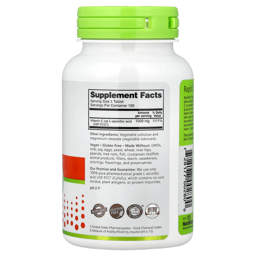 NutriBiotic, витамин C, 1000 мг, 100 веганских таблеток