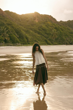 ZARA ТОП ИЗ ШИФОНА С ВЫШИВКОЙ, СВЕТЛО-БЕЖЕВЫЙ