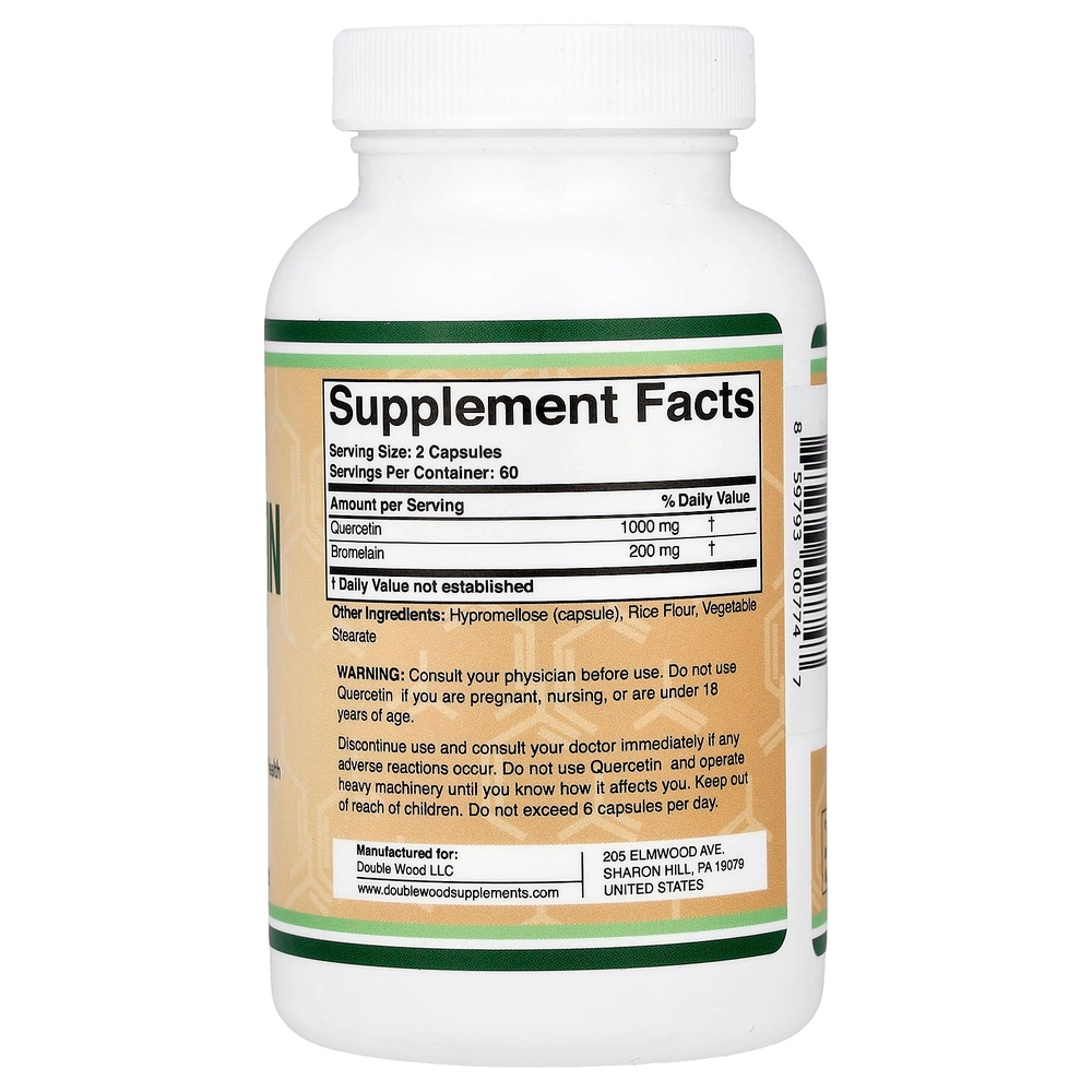 Double Wood Supplements, Кверцетин с бромелаином, 120 капсул