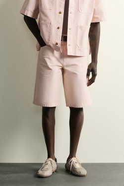 ZARA ДЖИНСОВЫЕ ШОРТЫ RELAXED FIT, РОЗОВЫЙ