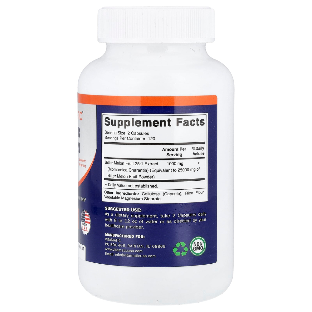 Vitamatic, горькая дыня, 240 растительных капсул (500 мг в 1 капсуле)