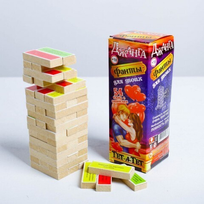 Падающая башня дженга, настольная игра для взрослых, с заданиями, 54 бруска, 18×6.5 см