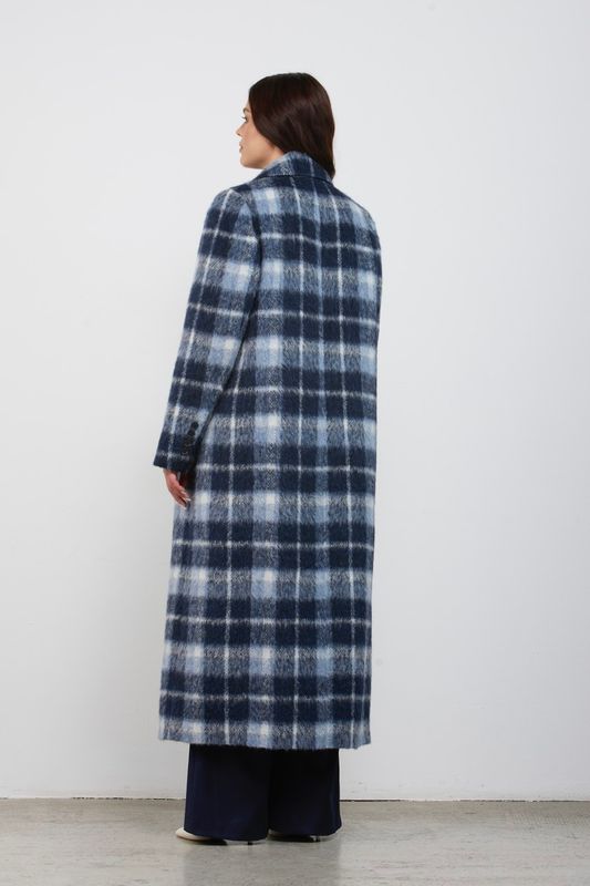 Пальто однобортное в клетку, синий