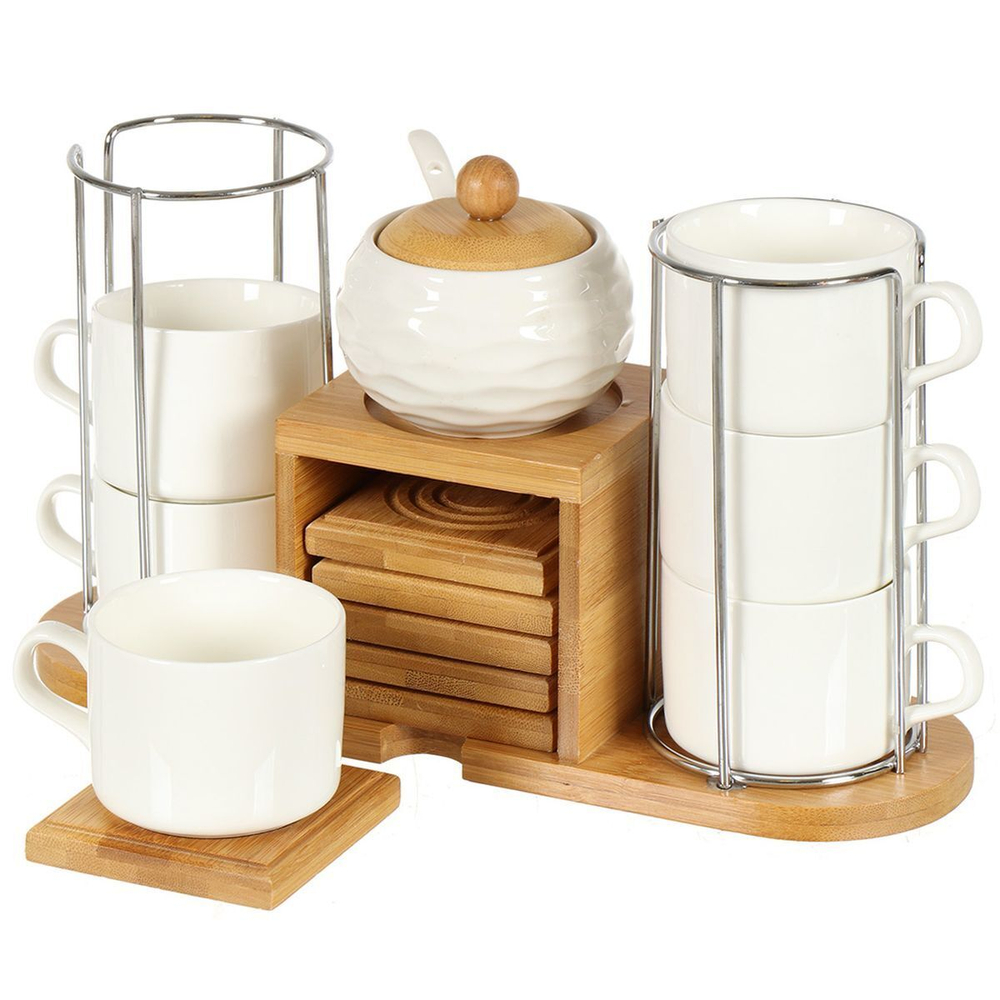 Набор чайный керам, 13 пр, 6 перс, 180 мл, металл подставка, Y4-4593