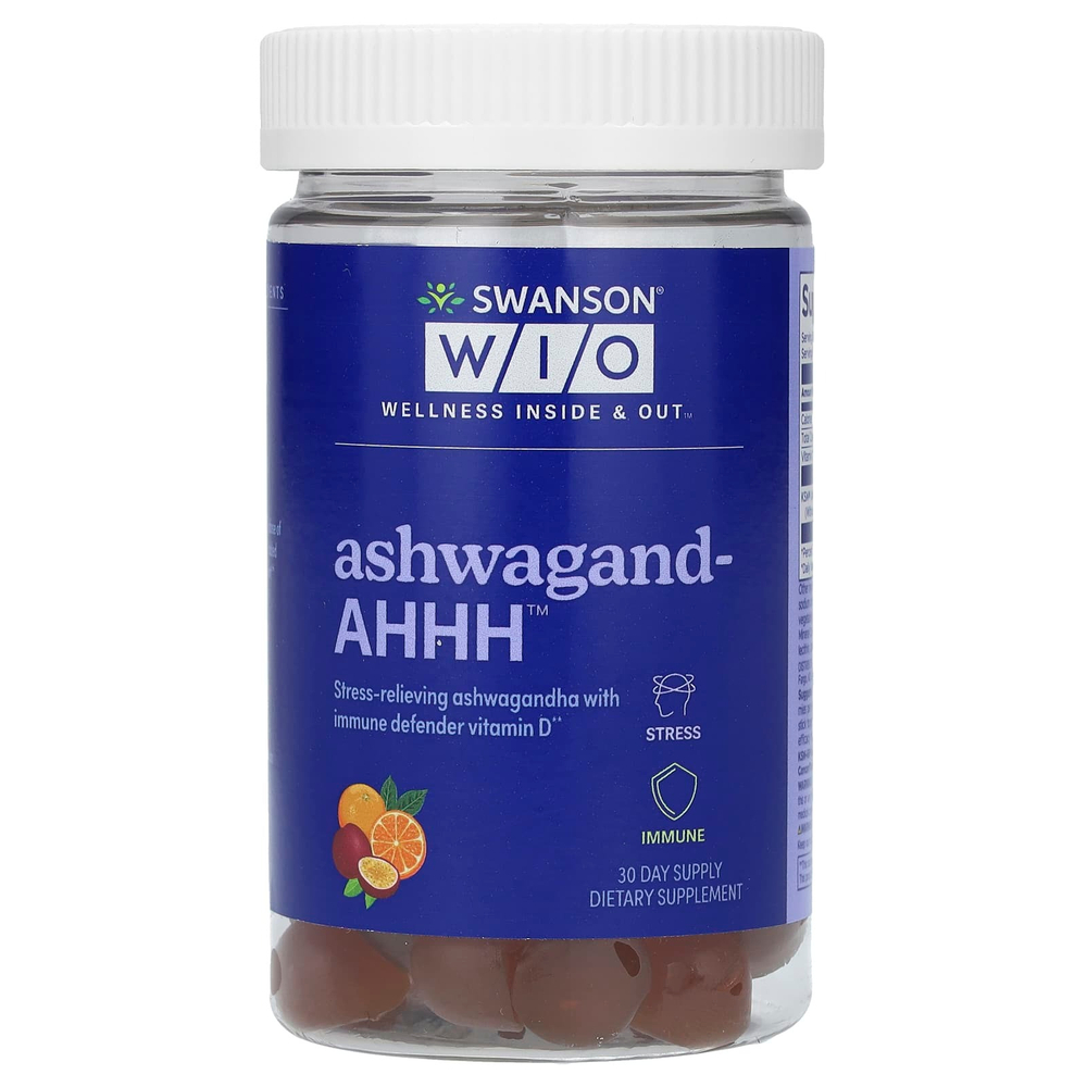 Swanson WIO, Ashwagand-AHHH, маракуйя и апельсин, 60 жевательных таблеток