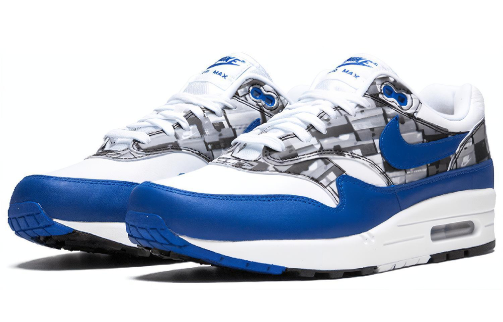 Atmos x Nike Air Max 1 We Love Nike sports support shock absorption low-top running shoes for men and women the same white and blue