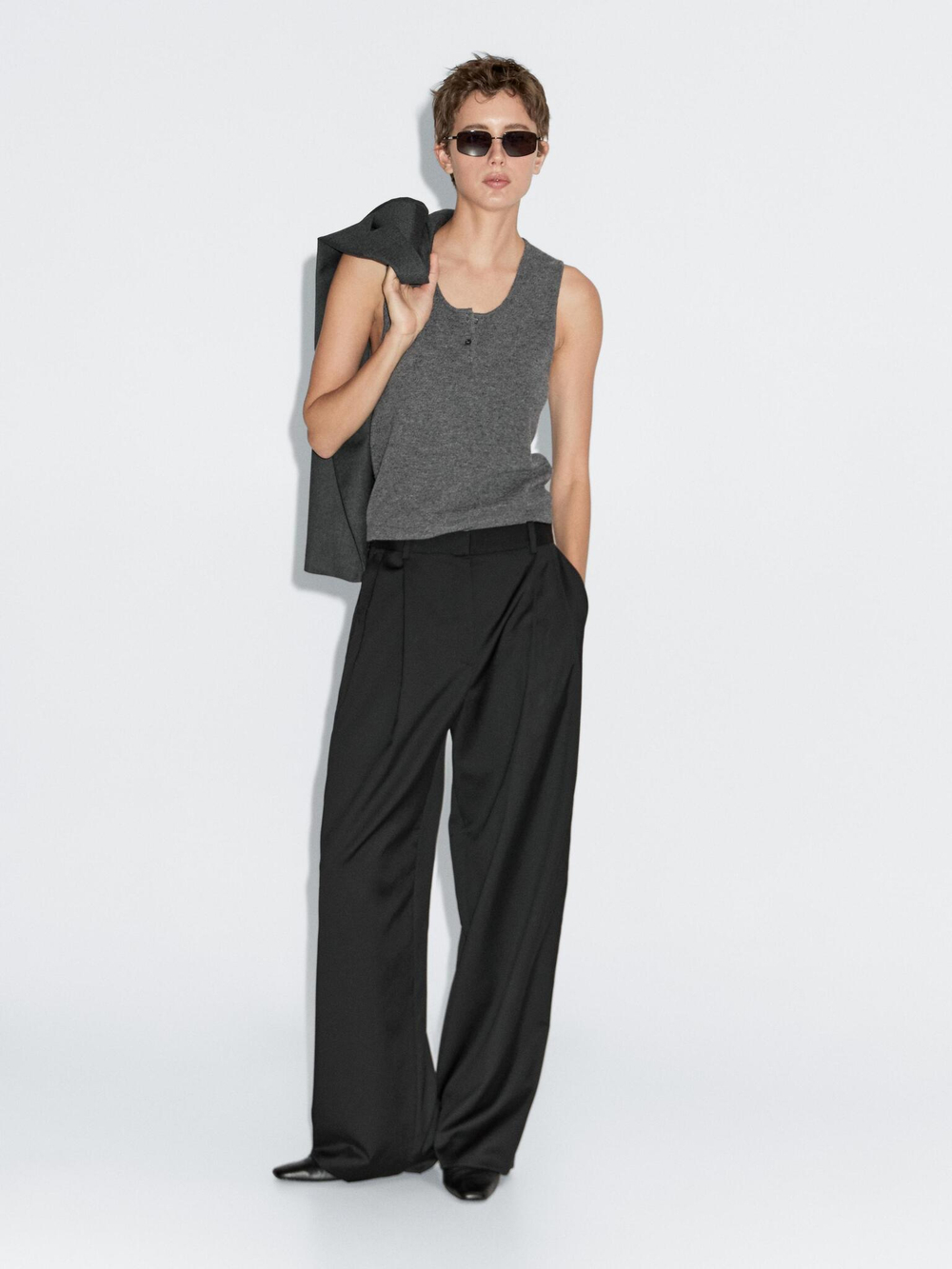 Massimo Dutti Трикотажный топ с пуговицами, серый меланж