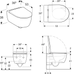 Унитаз подвесной без ободка iCon Rimfree 530 мм GEBERIT с тонким быстросъемным сиденьем с микрол