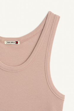 ZARA ТОП В РУБЧИК ИЗ ХЛОПКА, БЛЕДНО-РОЗОВЫЙ