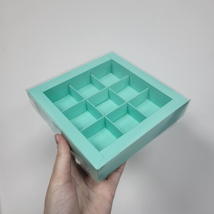Коробка на 9 конфет Премиум Тиффани 15,5*15,5*3 см (набор 5 шт)