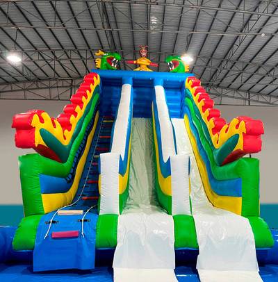 Коммерческий надувной батут-горка с бассейном «Спуск Дракона», 13*6*7,5 м