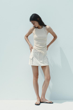 ZARA ЮБКА-ШОРТЫ КАРГО, ЖЕЛТОВАТО-БЕЛЫЙ