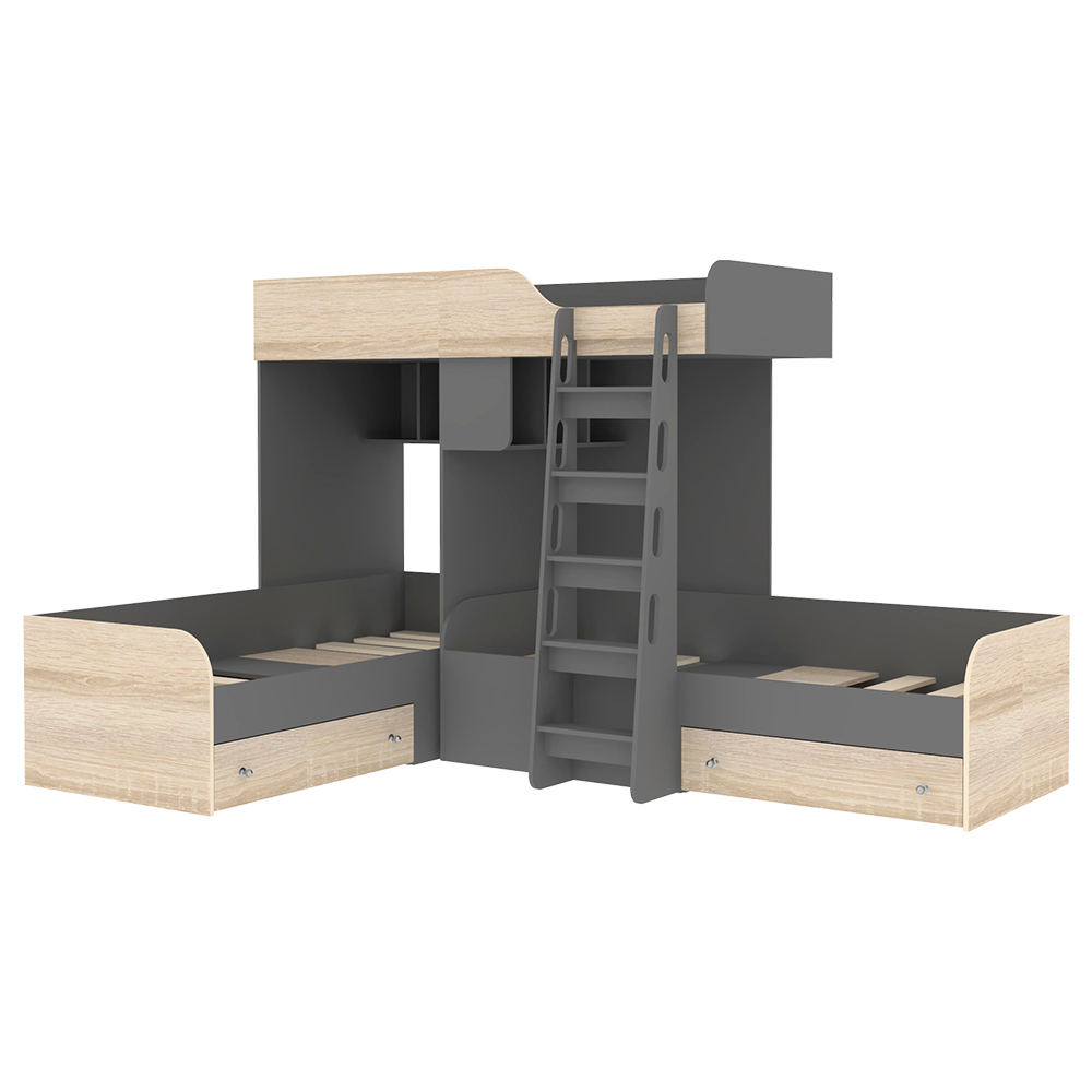 Кровать-чердак КарИВи Трио Темно-серый Дуб Сонома