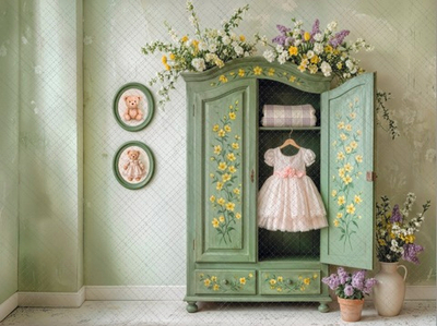 Шкаф с платьем и цветы - фон неопреновый