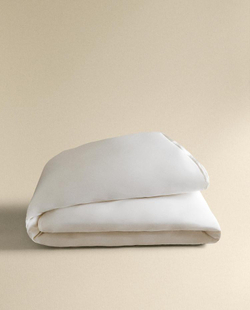 ZARA HOME САТИНОВЫЙ ПОДОДЕЯЛЬНИК С ШЕЛКОВОЙ КАЙМОЙ, ЖЕЛТОВАТО-БЕЛЫЙ