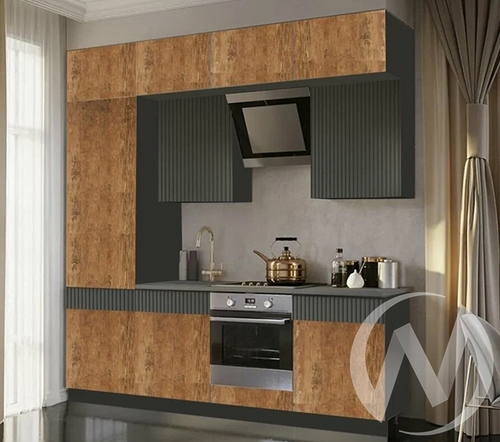 Кухня Оливия NEW 2;4м (графит/экзотическое дерево амазония; графит софт NEW/кастилло темный)
