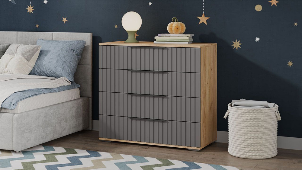 Комод для одежды с ящиками Дуб Крафт золотой/Графит матовый 4 ящика 92х41х84 см