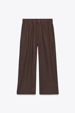 ZARA УКОРОЧЕННЫЕ БРЮКИ ИЗ СТРУЯЩЕЙСЯ ТКАНИ, КОРИЧНЕВЫЙ