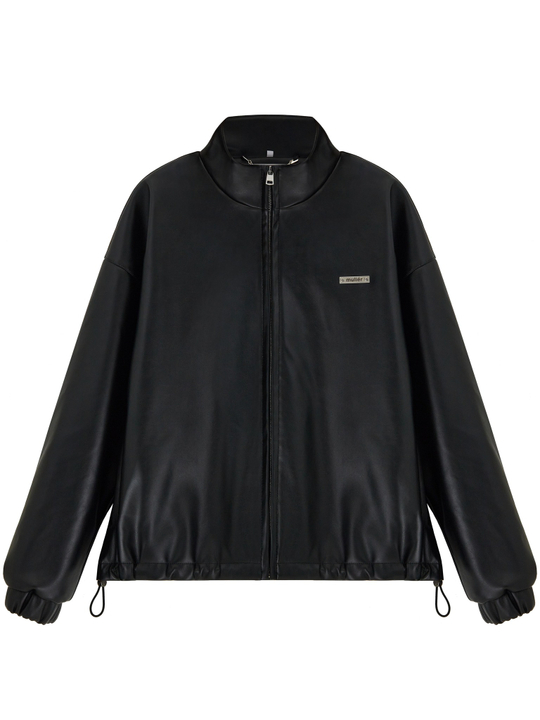 Бомбер из экокожи черный