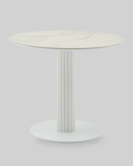 Стол Terano Ø90 см, белая матовая керамика, белая ножка