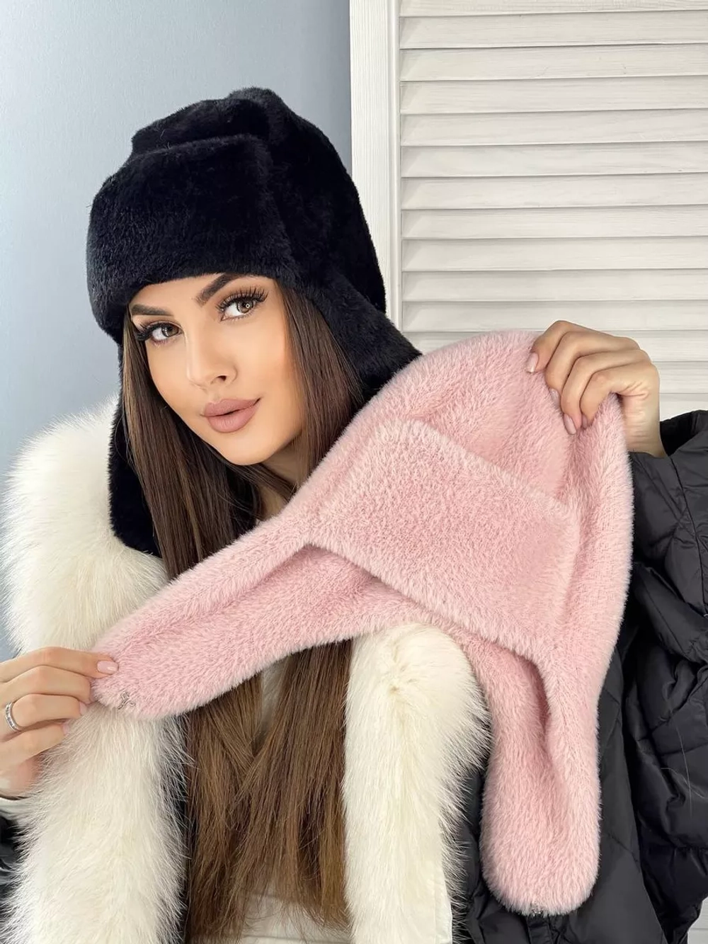 шапка зимняя ушанка из мягкого экомеха меховая