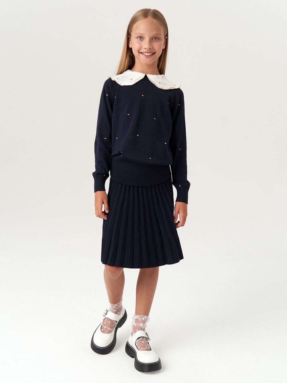 Джемпер для девочки с длинным рукавом AT977-1 синий-золотистый