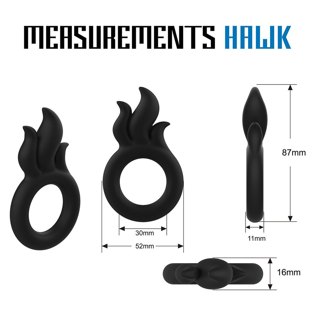 Черное эрекционное кольцо-пламя Rooster Hawk (Цвет: черный)