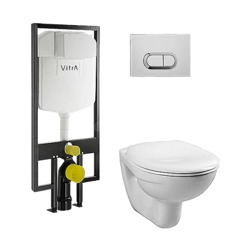 Унитаз подвесной Vitra Normus 9773B003-7202 с инсталляцией, с крышкой, белый, кнопка хром
