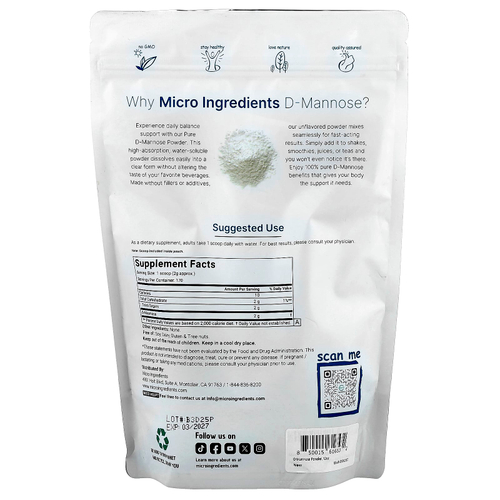 Micro Ingredients, D-манноза в порошке, 340 г (12 унций)