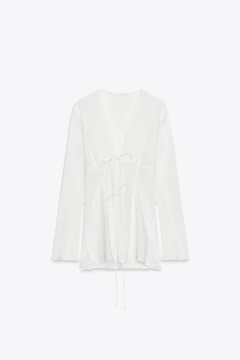 ZARA БЛУЗА С ЗАВЯЗКАМИ — ZW COLLECTION, ЖЕЛТОВАТО-БЕЛЫЙ