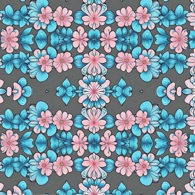 Паттерн розовые и голубые цветы на сером фоне