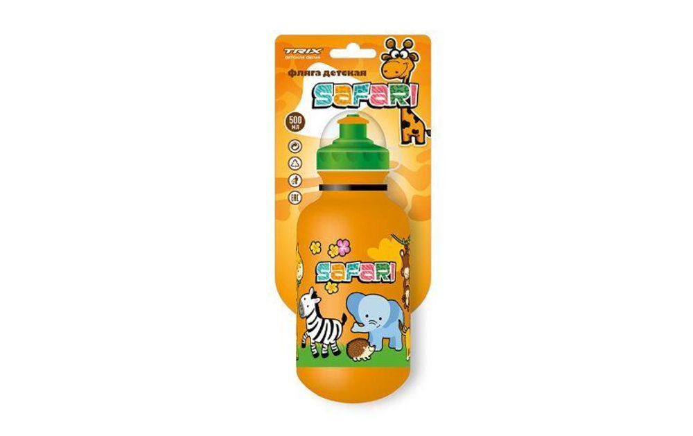 Фляга TRIX Safari детская, 500 мл, защитная крышка, LDPE, оранжевая (50)