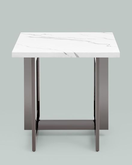 Журнальный столик Нэйтан 61*61 белый мрамор сталь темный хром