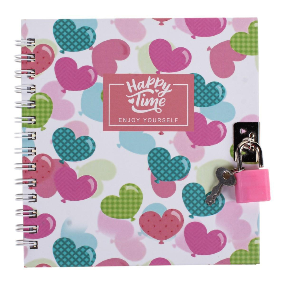 Блокнот "Сердце" на гребне, 45 л, с замочком, 4 вида микс