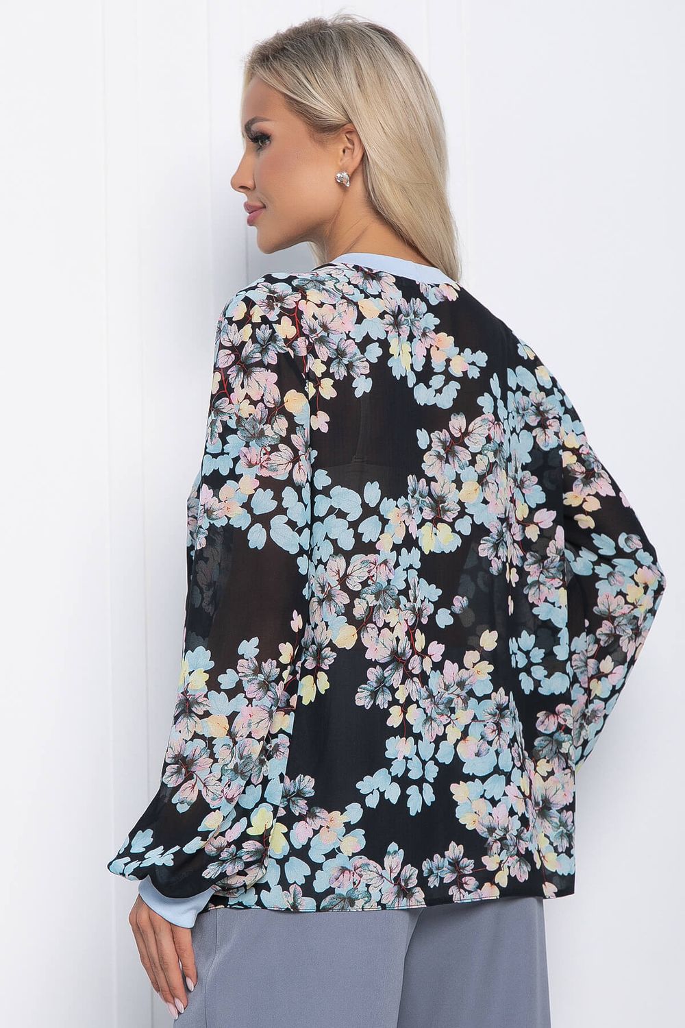 Блуза Шафран (черная/голубые цветы) Б10797 LT Collection