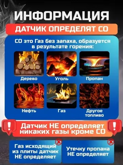 Датчик угарного газа - Сигнализатор измеритель CO - Цифровой автономный для обнаружения утечки - Детектор дыма с сиреной