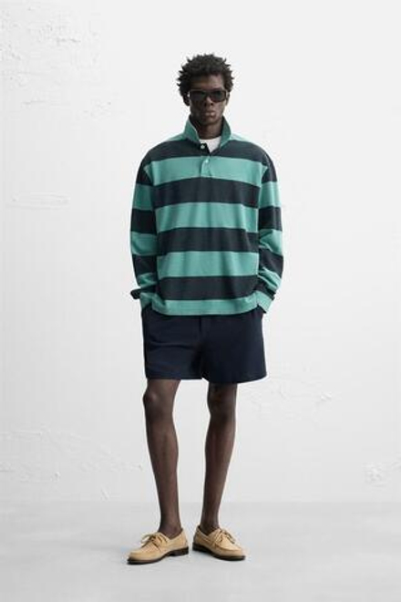 ZARA ШОРТЫ-БЕРМУДЫ RELAXED FIT ИЗ РЕЛЬЕФНОЙ ТКАНИ, МОРСКОЙ СИНИЙ