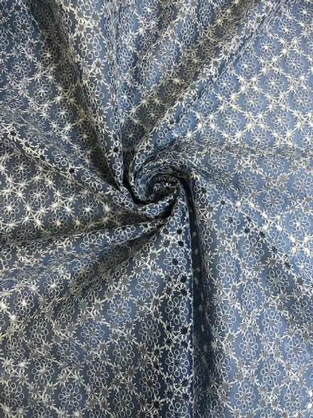 Плательная вискоза, синий джинсовый, вышивка хлопок TENCEL