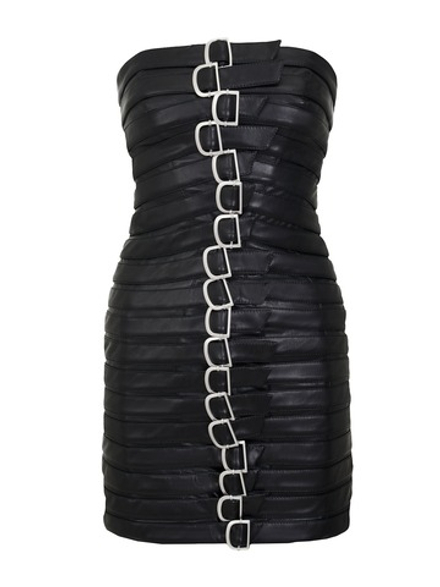 Платье мини без рукавов с ремнями, черный