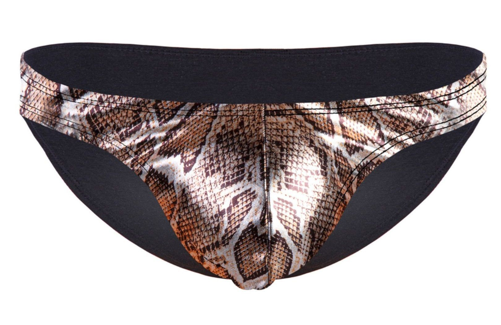 Мужские трусы-слипы со змеиным принтом на передней части (Размер: XL) (Цвет: коричневый)