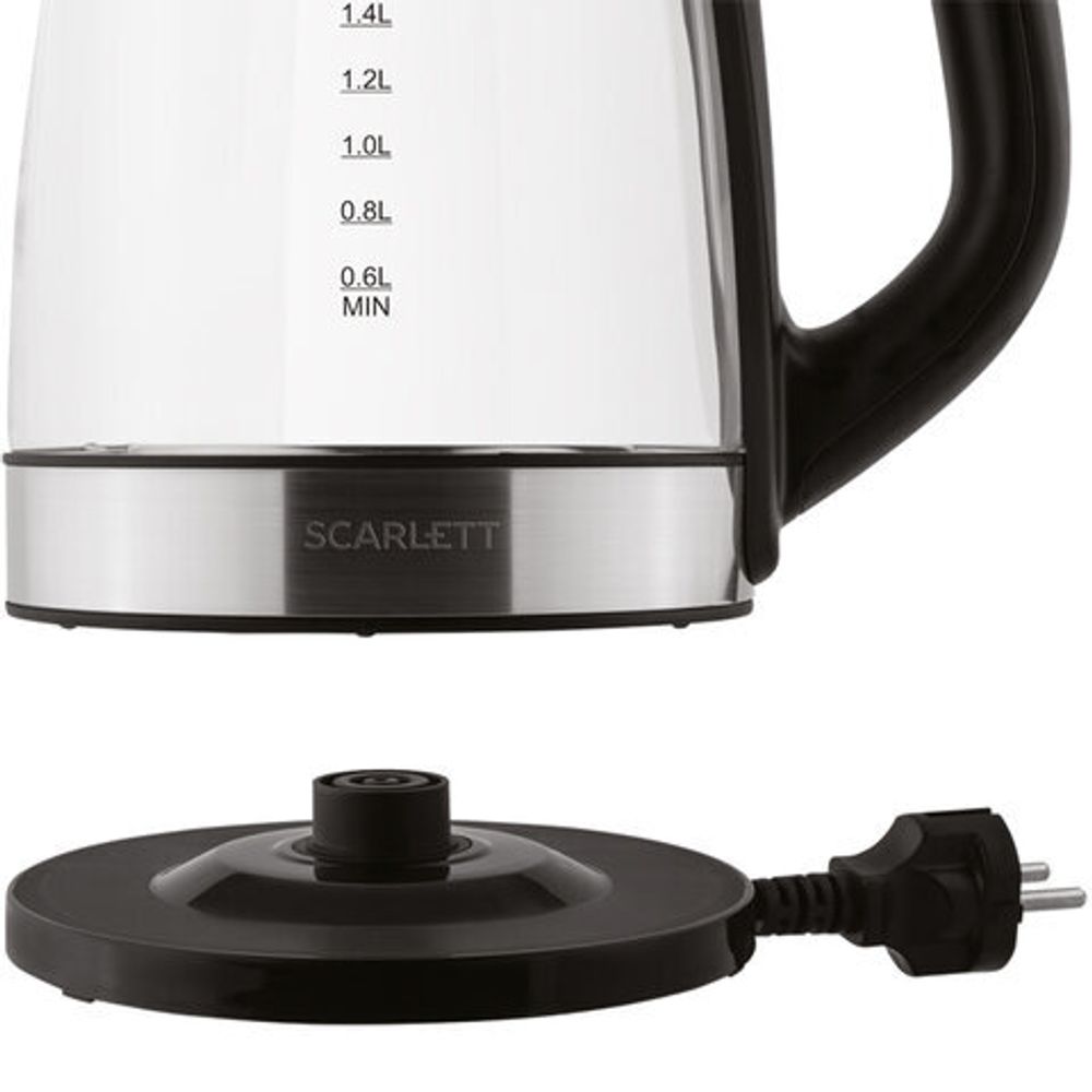Чайник SCARLETT SC-EK27G19, 2,2 л, 2200 Вт, закрытый нагревательный элемент, стекло, черный
