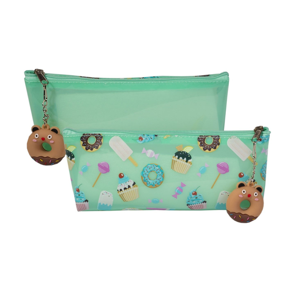 Пенал - косметичка Alingar, ПВХ, молния, брелок, 210 х 80 х 45 мм, "Сладости", микс (роз,зел,бел,голуб)
